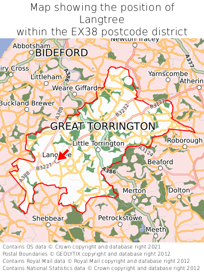 Map showing location of Langtree within EX38