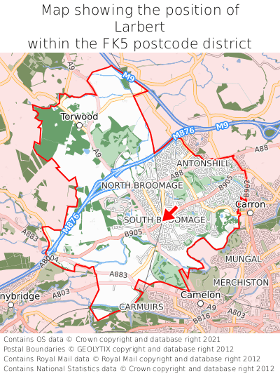 Map showing location of Larbert within FK5