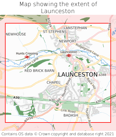 Map showing extent of Launceston as bounding box