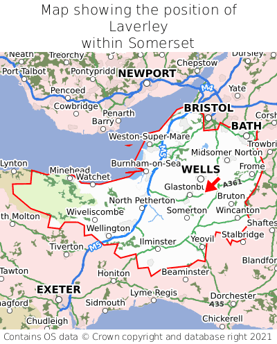 Map showing location of Laverley within Somerset