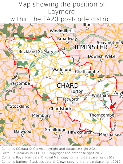 Map showing location of Laymore within TA20