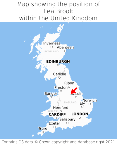 Map showing location of Lea Brook within the UK