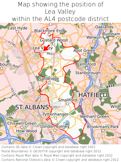 Map showing location of Lea Valley within AL4