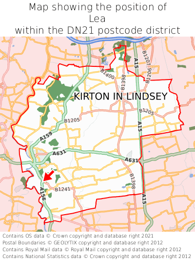 Map showing location of Lea within DN21