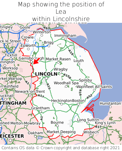 Map showing location of Lea within Lincolnshire