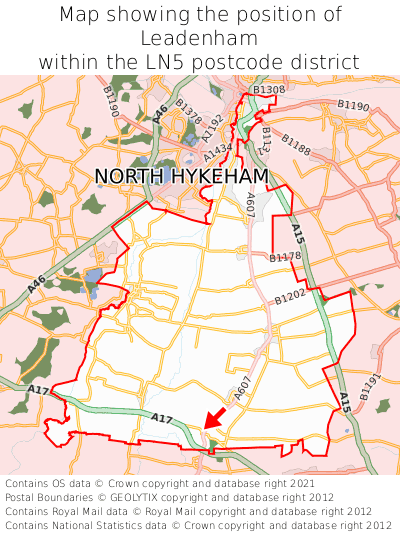 Map showing location of Leadenham within LN5