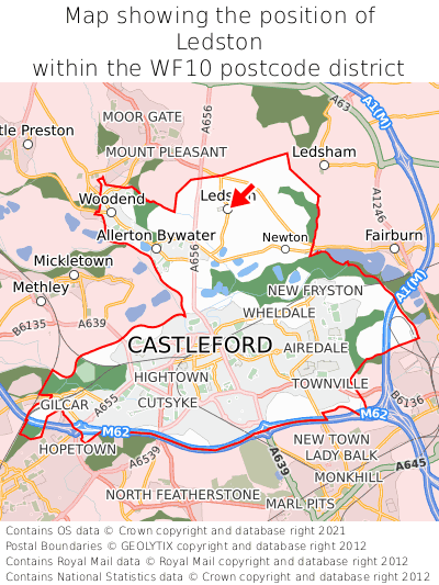 Map showing location of Ledston within WF10