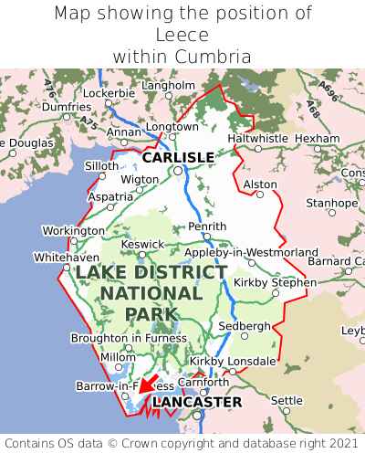 Map showing location of Leece within Cumbria