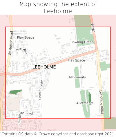 Map showing extent of Leeholme as bounding box