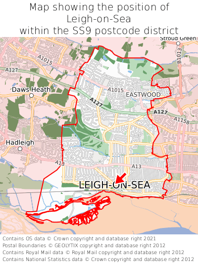 Map showing location of Leigh-on-Sea within SS9