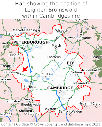 Map showing location of Leighton Bromswold within Cambridgeshire