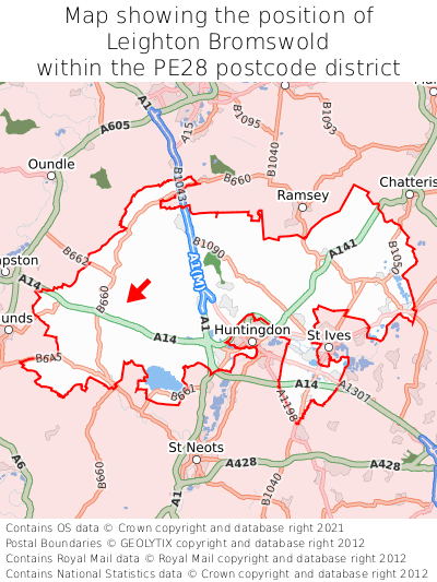 Map showing location of Leighton Bromswold within PE28