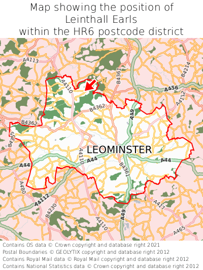 Map showing location of Leinthall Earls within HR6