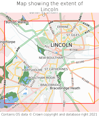 Map showing extent of Lincoln as bounding box