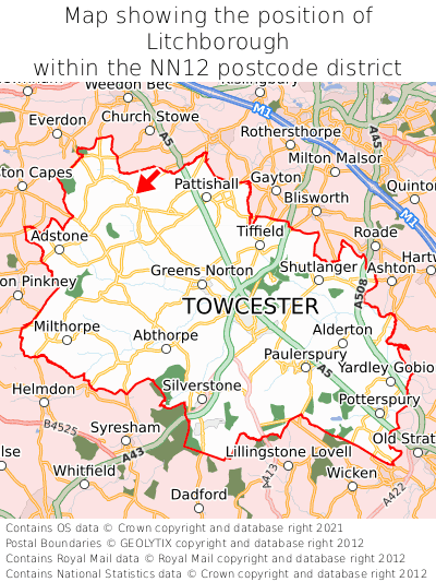 Map showing location of Litchborough within NN12