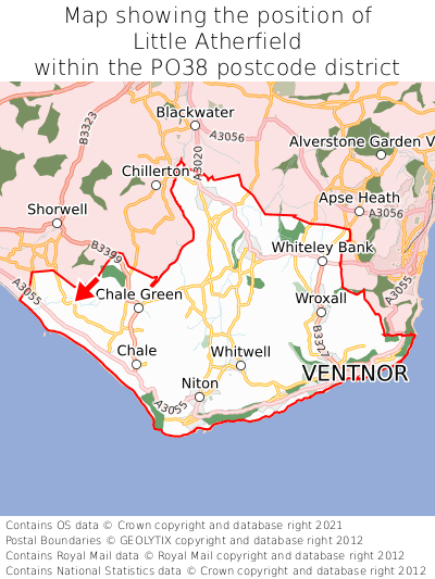 Map showing location of Little Atherfield within PO38