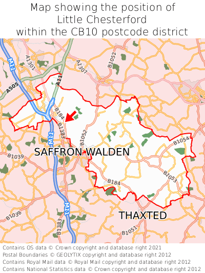 Map showing location of Little Chesterford within CB10