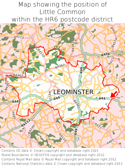 Map showing location of Little Common within HR6