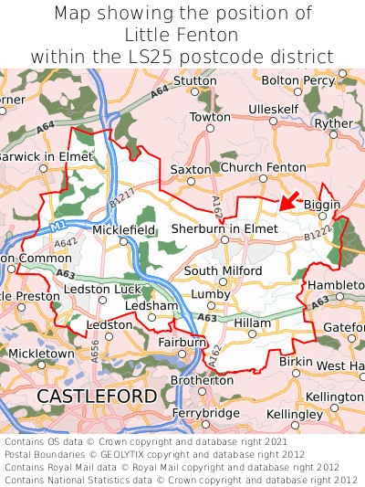 Map showing location of Little Fenton within LS25