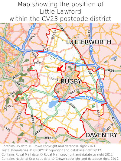 Map showing location of Little Lawford within CV23