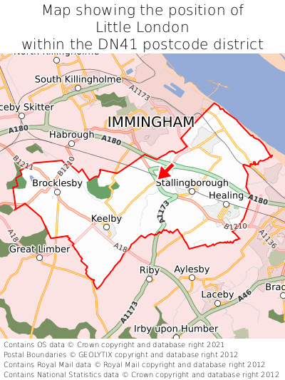 Map showing location of Little London within DN41