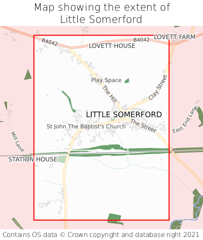Map showing extent of Little Somerford as bounding box