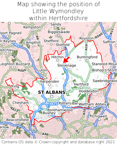 Map showing location of Little Wymondley within Hertfordshire