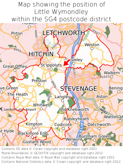 Map showing location of Little Wymondley within SG4