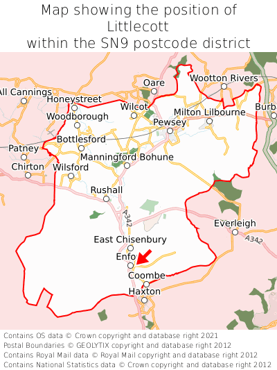 Map showing location of Littlecott within SN9