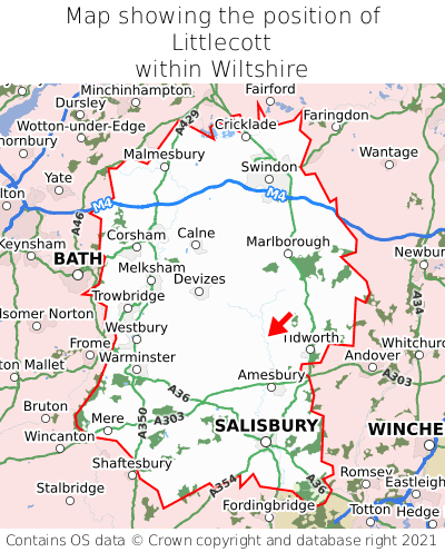 Map showing location of Littlecott within Wiltshire