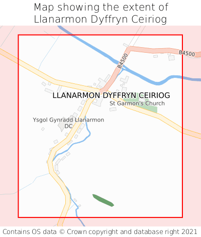 Map showing extent of Llanarmon Dyffryn Ceiriog as bounding box