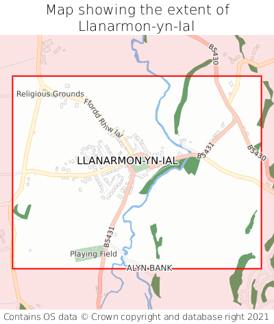 Map showing extent of Llanarmon-yn-Ial as bounding box