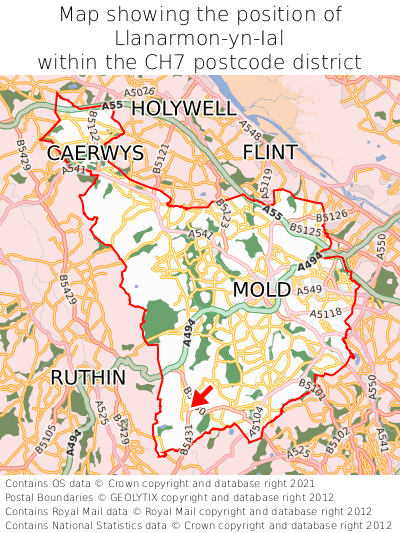 Map showing location of Llanarmon-yn-Ial within CH7