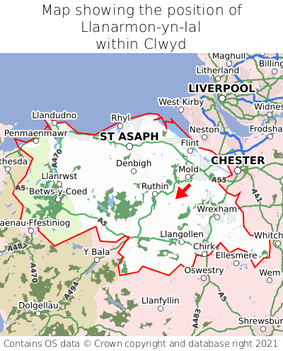 Map showing location of Llanarmon-yn-Ial within Clwyd