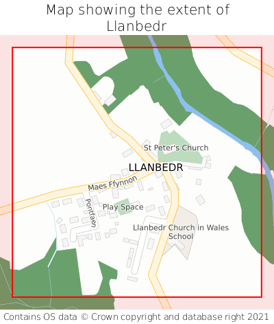 Map showing extent of Llanbedr as bounding box