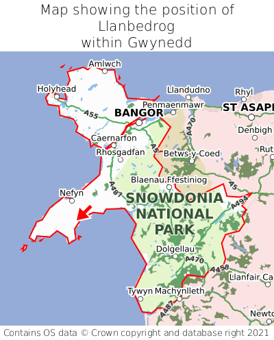 Map showing location of Llanbedrog within Gwynedd