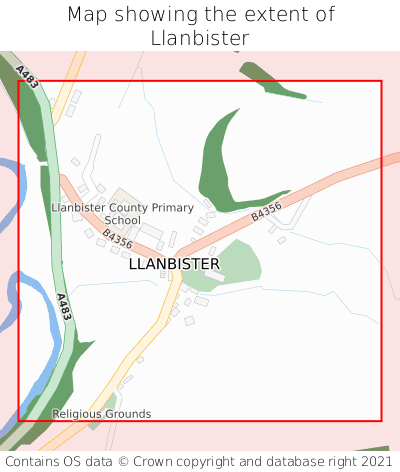 Map showing extent of Llanbister as bounding box