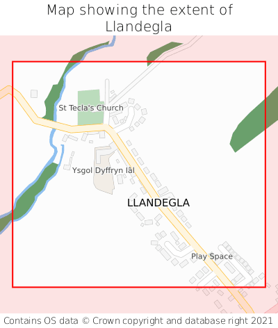 Map showing extent of Llandegla as bounding box