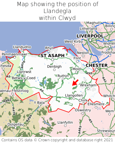 Map showing location of Llandegla within Clwyd