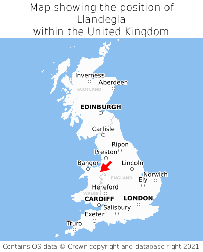 Map showing location of Llandegla within the UK