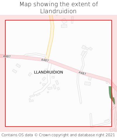 Map showing extent of Llandruidion as bounding box