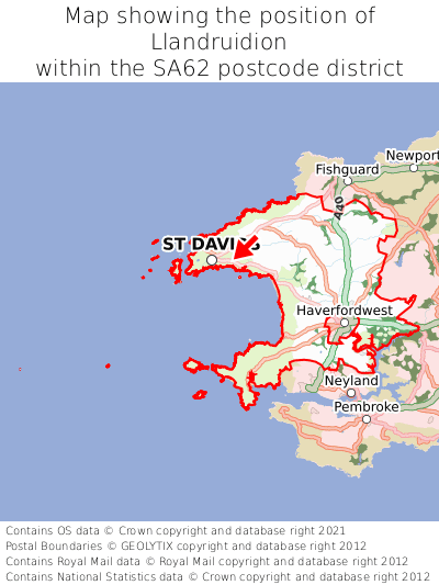 Map showing location of Llandruidion within SA62