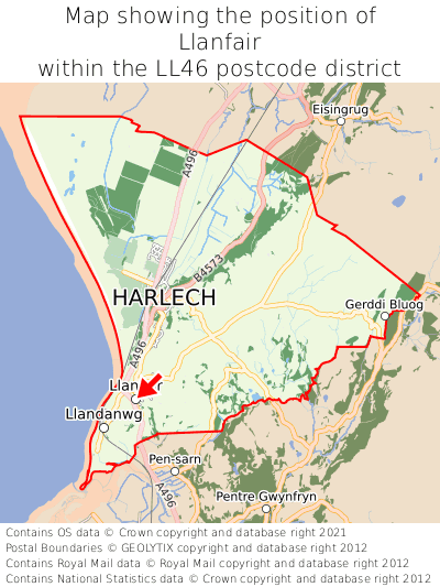 Map showing location of Llanfair within LL46