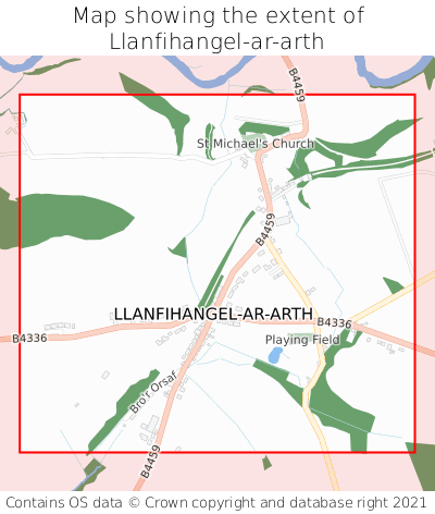 Map showing extent of Llanfihangel-ar-arth as bounding box