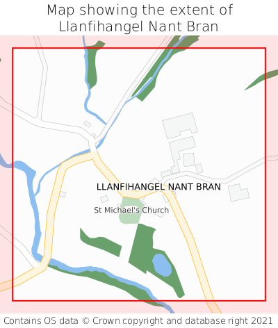 Map showing extent of Llanfihangel Nant Bran as bounding box