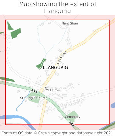 Map showing extent of Llangurig as bounding box