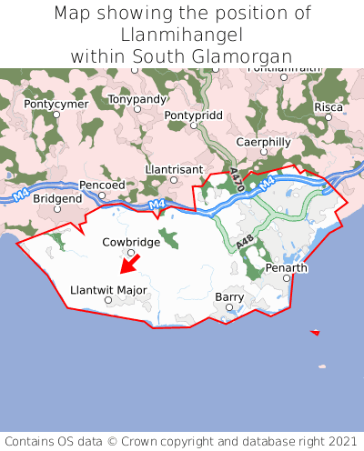Map showing location of Llanmihangel within South Glamorgan