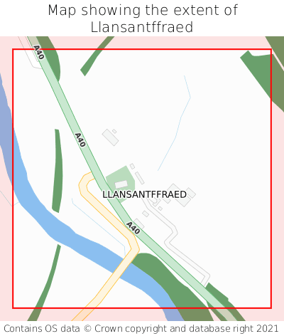 Map showing extent of Llansantffraed as bounding box