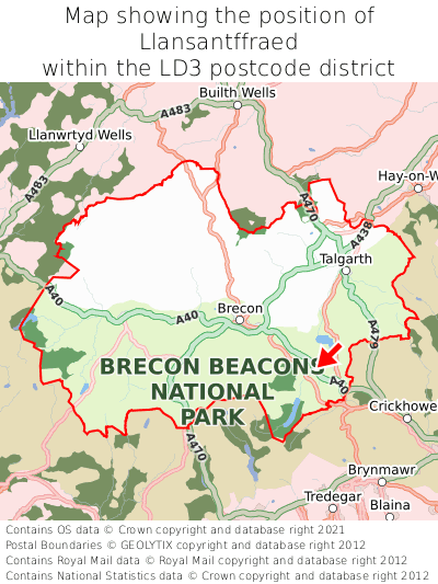 Map showing location of Llansantffraed within LD3