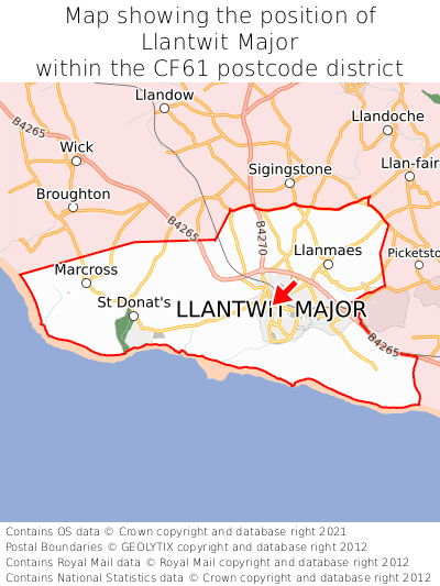 Map showing location of Llantwit Major within CF61